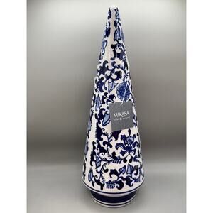 Mikasa 15" Large Blue & White Daisy Chinoiserie Ceramic Christmas Tree Figurine